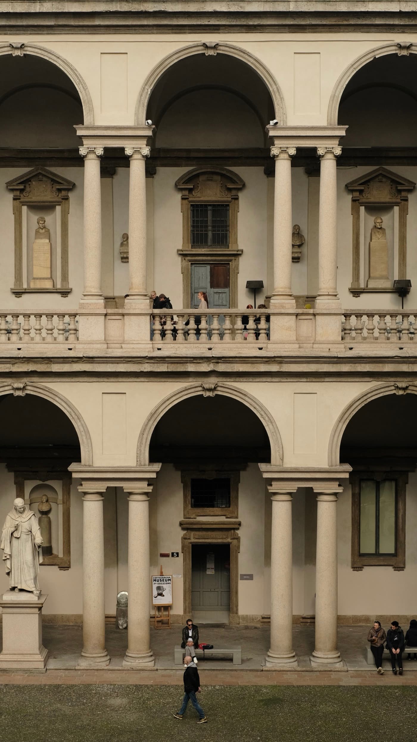 The arched facade of the Brera Academy in Milan