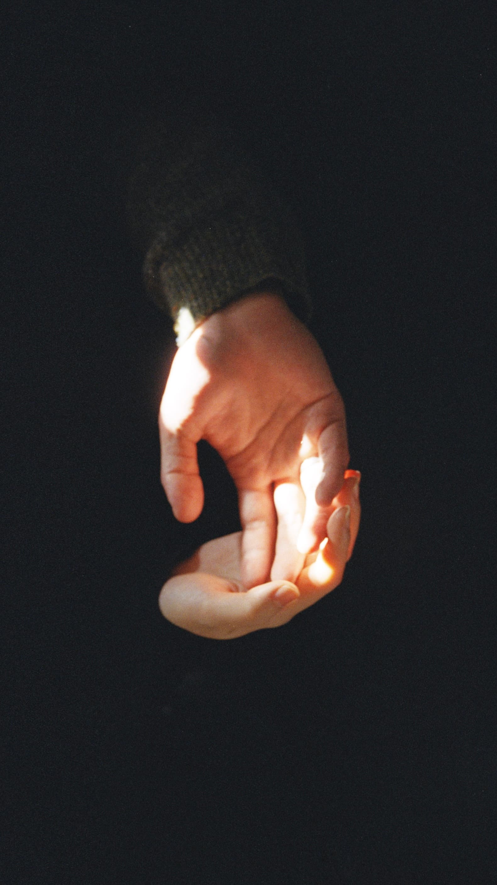 Light falling across an adult hand holding a baby’s hand